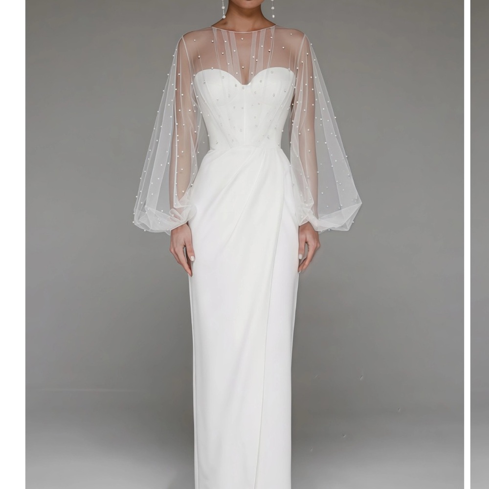 Chic White Long Sleeve Dress with Sheer Overlay